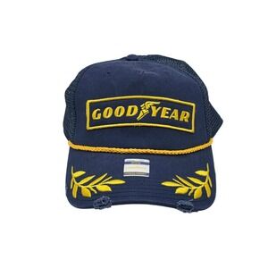 Goodyear Vintage Rope Snapback Trucker Hat Cap Navy Blue Yellow Brand New OSFA